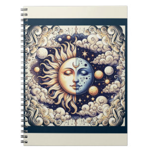 Carnet Céleste Vintage Demi Soleil & Lune Bleu Jaune