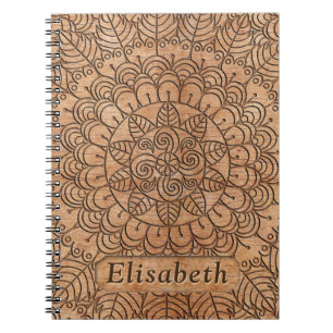Carnet Cercles floraux en bois sculpté Mandala Personnali