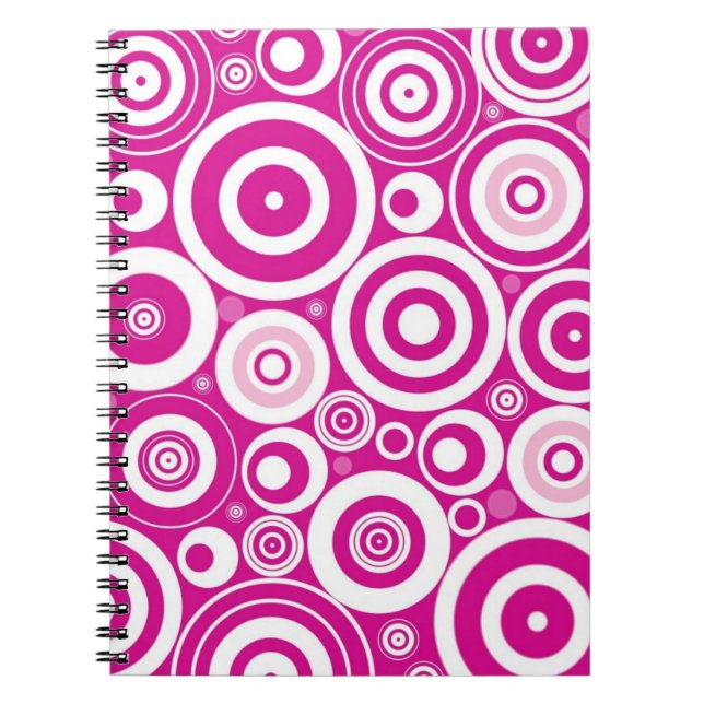 Carnet Cercles rétro concentrés rose et blanc (Devant)