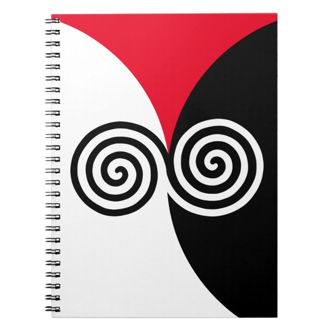 Carnet Cercles spiraux Abstraits en rouge et blanc noir (Devant)