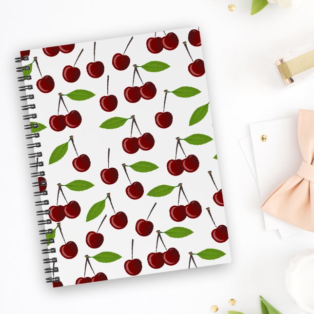 Carnet Cerise Rouge, Motif De Cerises, Feuilles, Fruits (Créateur téléchargé)