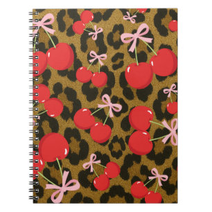 Carnet Cerises Rouges avec Nœud Rose Imprimé Léopard Coqu