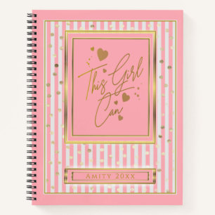 Carnet Cette Fille Peut Rose & Blancs Grille Or Pointe Po
