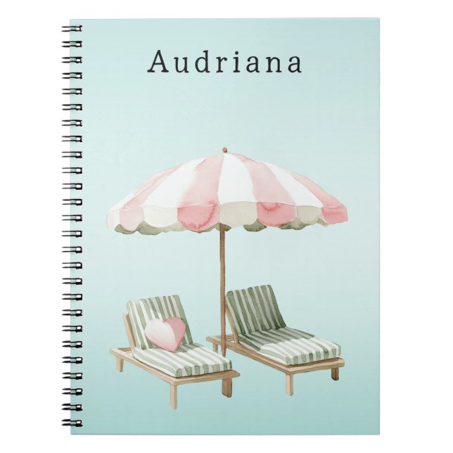 Carnet Chaises Longues Pink Green Heart Beach Parapluie (Devant)
