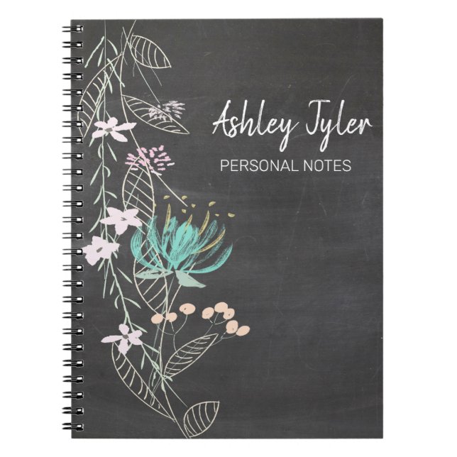 Carnet chalkboard menthe floral girly mignonette personna (Devant)