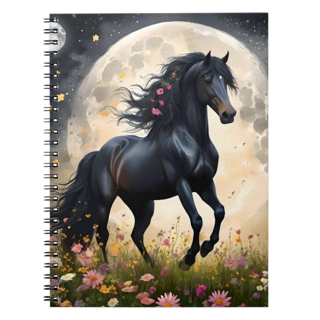Carnet Champ de fleur de lune de cheval noir, (Devant)