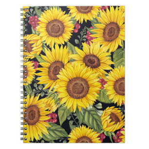 Carnet Champ de tournesol : aquarelle noir arrière - plan