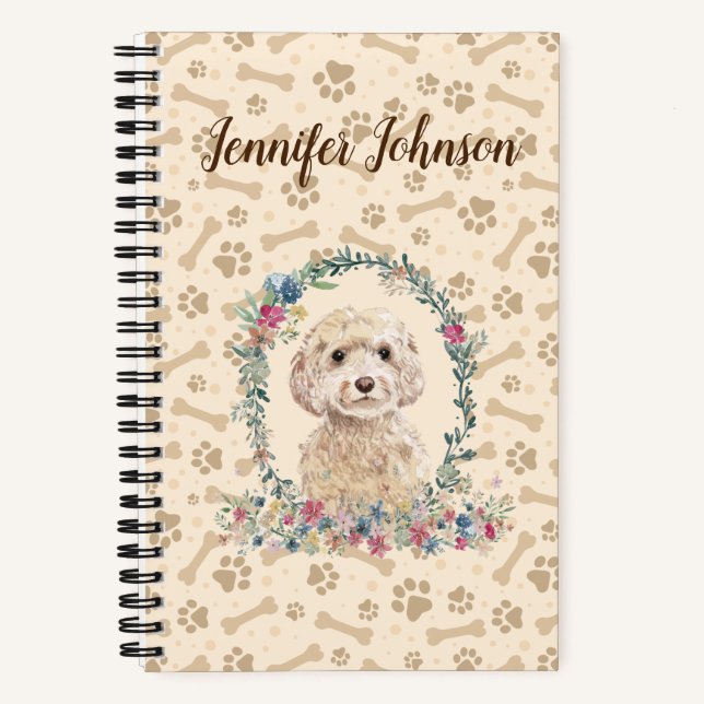 Carnet Champagne Cockapoo Chien Empreinte de patte & Cute (Recto)