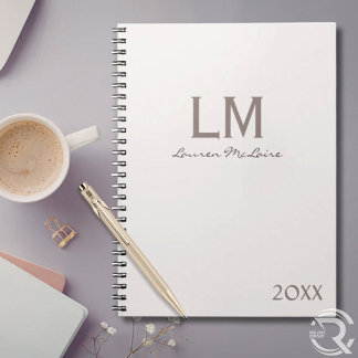 Carnet Champagne Taupe Élégant Minimaliste Monogramme Per