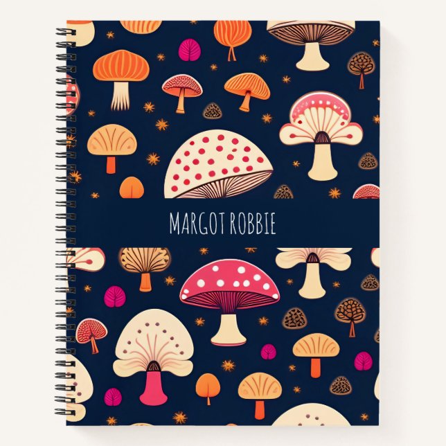 Carnet Champignons amusants Motif d'aquarelle rose bleu (Devant)