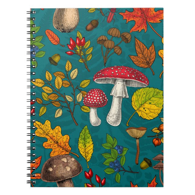 Carnet Champignons d'automne, feuilles, noix et baies sur (Devant)