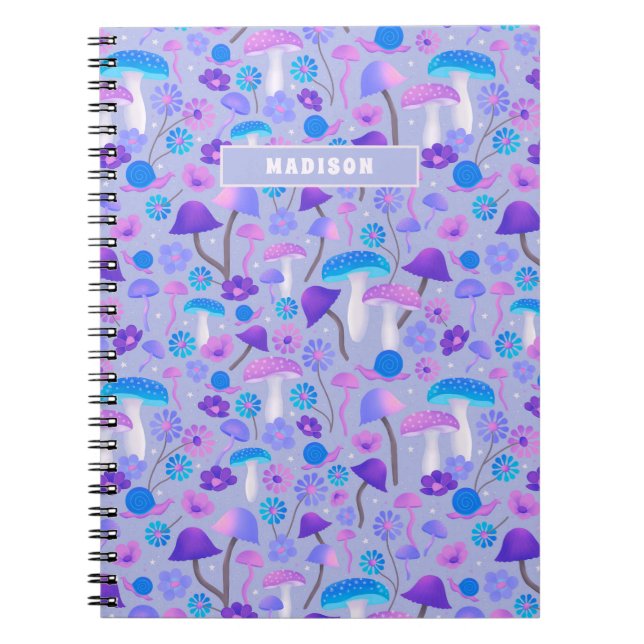 Carnet Champignons Dreamy Fleurs Escargots pourpres Turqu (Devant)