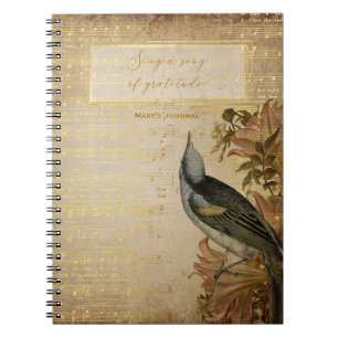 Carnet chanson d'oiseau vintage de gratitude