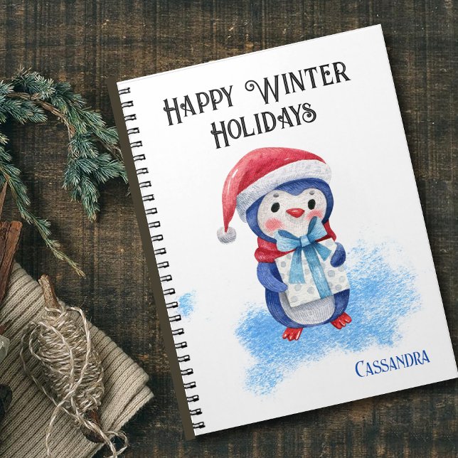 Carnet Chapeau de Père Noël mignon Pingouin Bleu & Cadeau (Créateur téléchargé)