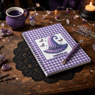 Carnet Chapeau de sorcière Halloween en gingham violet et