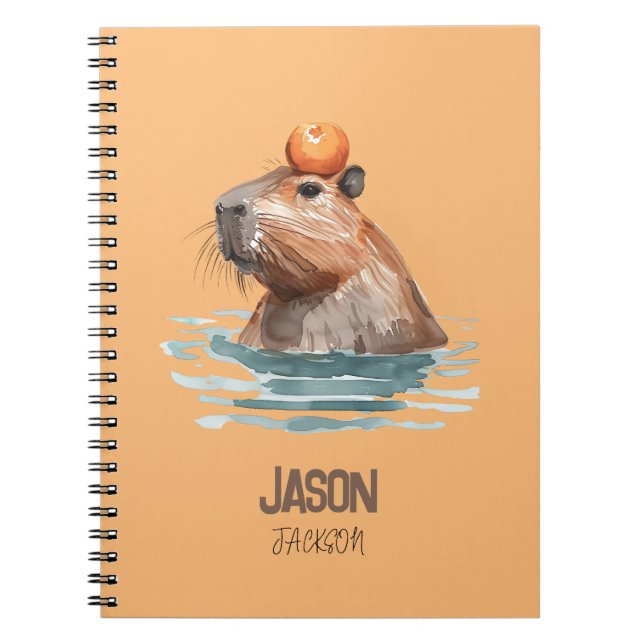 Carnet Charmant Capybara Mignon avec Orange et Nom de l'E (Devant)