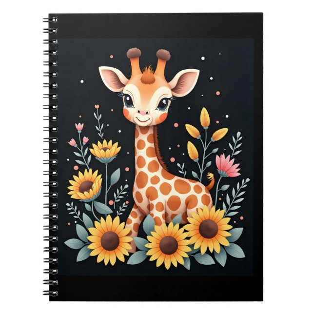 Carnet Charmante Giraffe Entourée De Fleurs Longues Manch (Devant)