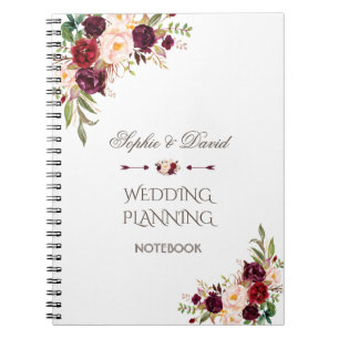 Carnet Charme Bourgogne Rouge Marsala Floral Wedding plan