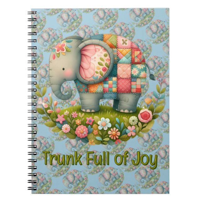 Carnet Charme de Prairie Florale à l'Éléphant Patchwork (Devant)
