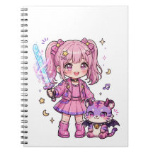 Chasseuse de démons Kawaii Rose Mignonne avec Épée