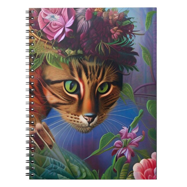 Carnet chat à fleurs art casquette (Devant)