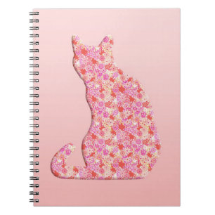Carnet Chat à fleurs - corail orange et rose