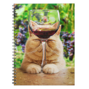 Carnet Chat avec verre de vin