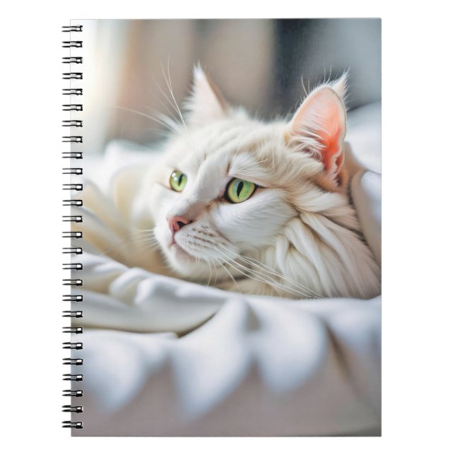 Carnet Chat Blanc Au Lit (Devant)