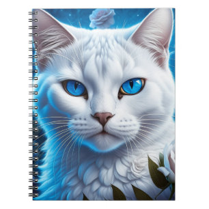 Carnet Chat blanc aux yeux bleu clair Floral