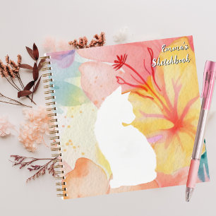 Carnet Chat blanc mignon, Animaux amusants, Fleur aquarel