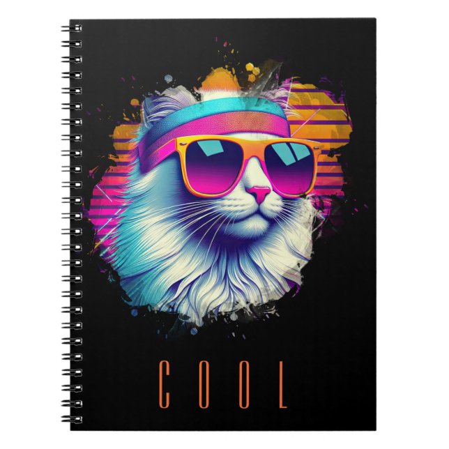 Carnet Chat blanc rétro avec lunettes de soleil orange (Devant)