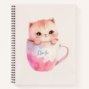 Carnet Chat blanc-rose mignonne dans une tasse de thé (2)