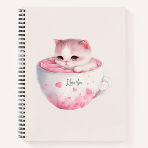 Carnet Chat blanc-rose mignonne dans une tasse de thé (3)