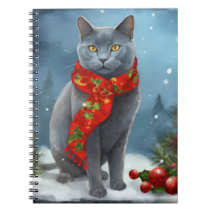 Carnet Chat bleu russe à Noël de neige