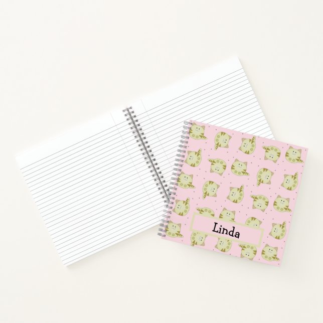 Carnet Chat brun mignon motif rose (Intérieur)