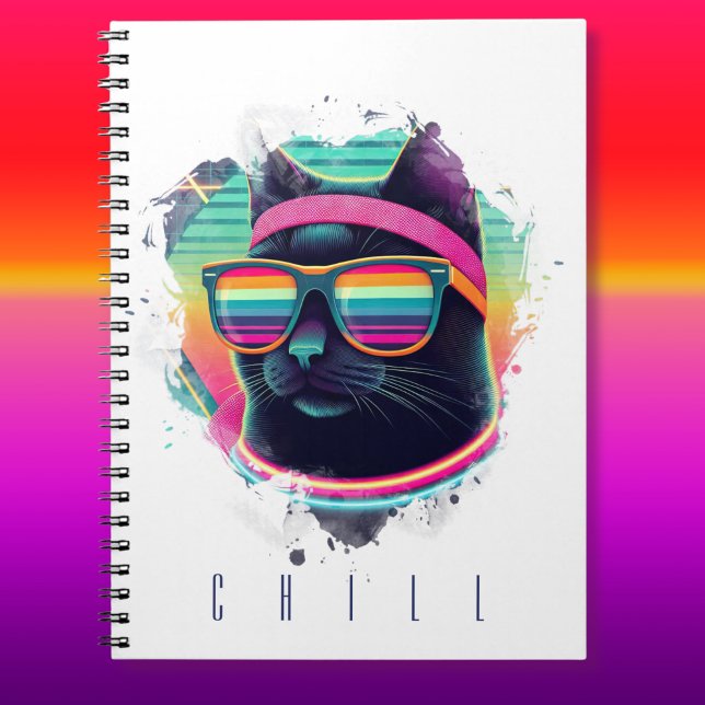 Carnet Chat Cool rétro des années 80 avec Sweatband et lu (Créateur téléchargé)