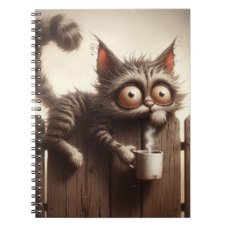 CARNET CHAT CRAZÉ AVEC TASSE DE CAFÉ SUR LA CLÔTURE