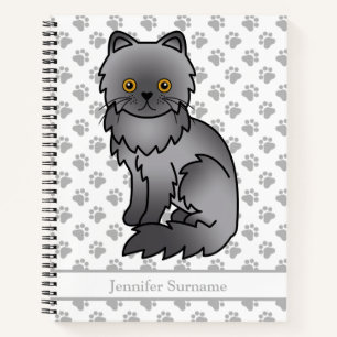 Carnet Chat de dessin animé mignon persan bleu & texte pe