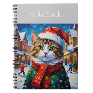 Carnet Chat de Noël festif avec chapeau de Père Noël