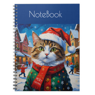 Carnet Chat de Noël festif avec chapeau de Père Noël