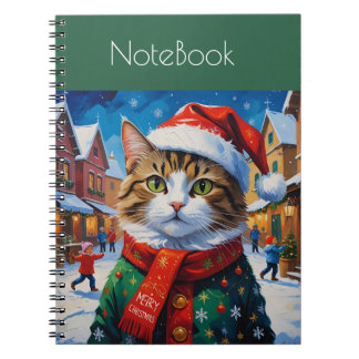 Carnet Chat de Noël festif avec un chapeau de Père Noël