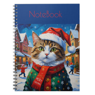 Carnet Chat de Noël festif avec un chapeau de Père Noël