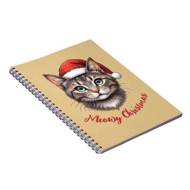 Carnet Chat de Noël mignon personnalisé avec chapeau de P (Côté Droit)
