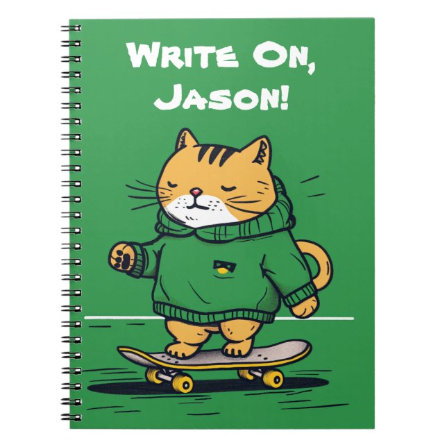 Carnet Chat De Patinage Sympa Sur Skateboard (Devant)