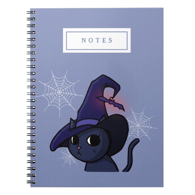 Carnet Chat de sorcière de Halloween dessinant des notes (Devant)