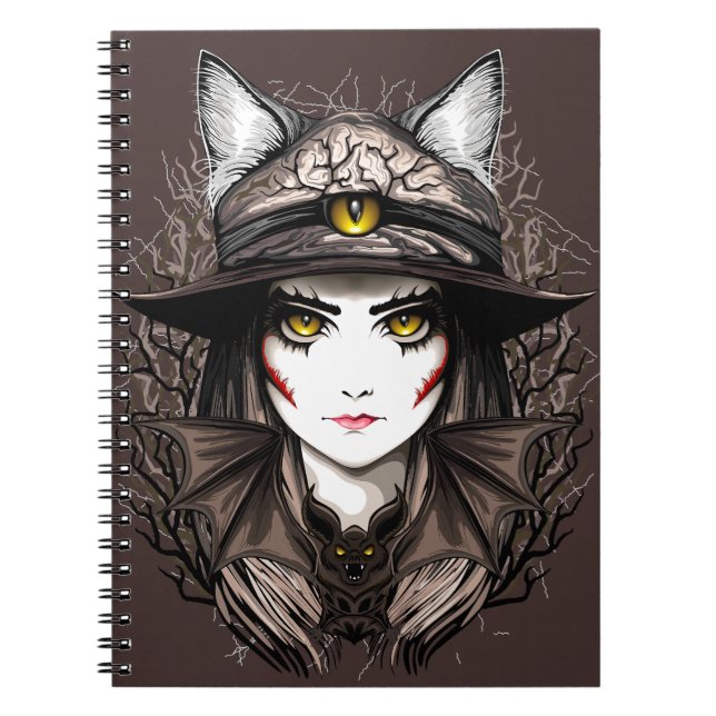 Carnet Chat de sorcière Halloween Déplaisant Portrait mig (Devant)