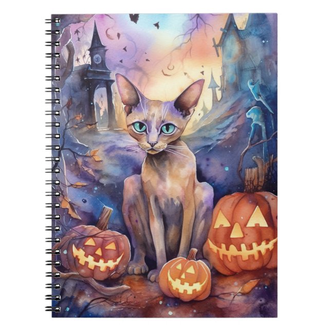 Carnet Chat d'Halloween Abyssinian avec la peur Citrouill (Devant)