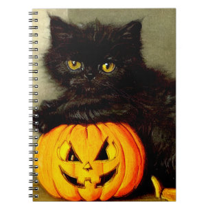 Carnet Chat d'Halloween vintage et lanterne Jack-o’