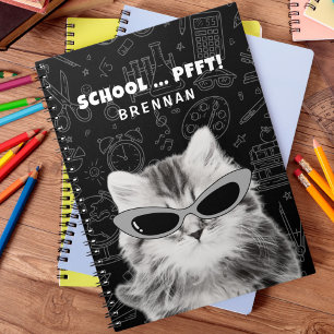 Carnet Chat drôle avec lunettes de soleil Retour à l'écol