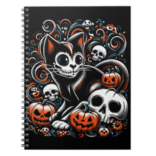 Carnet Chat éffrayant avec des crânes